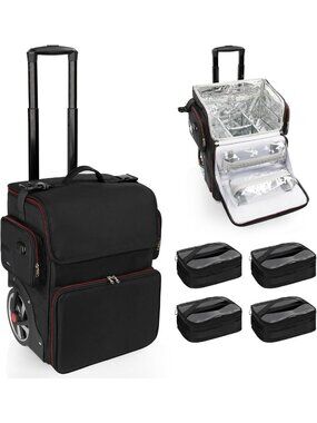 Large Makeup Train Case Set with 4 Travel Bags, Heat Insulated Cosmetic Storage